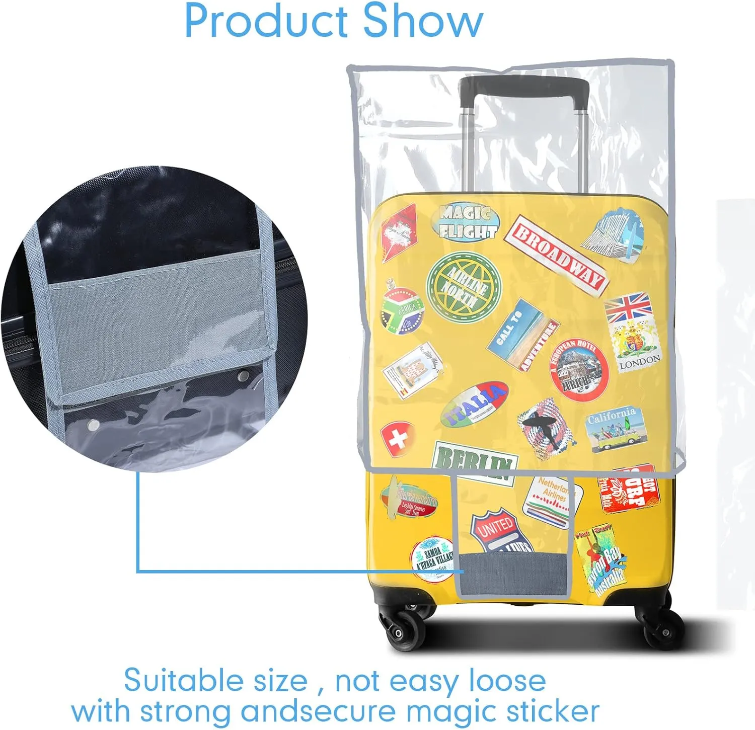 3 Pieces Clear Luggage Cover PVC Suitcase Luggage Protector Waterproof Cover(Gray Border,Regular Style)