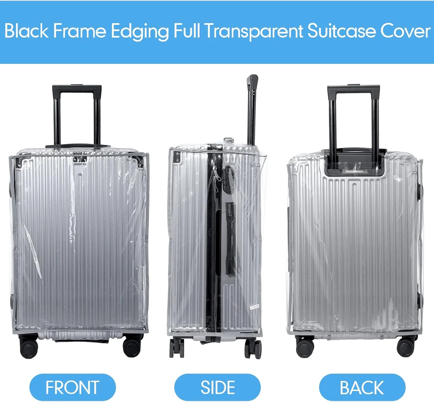 3 Pieces Clear Luggage Cover PVC Suitcase Luggage Protector Waterproof Cover(Gray Border,Regular Style)