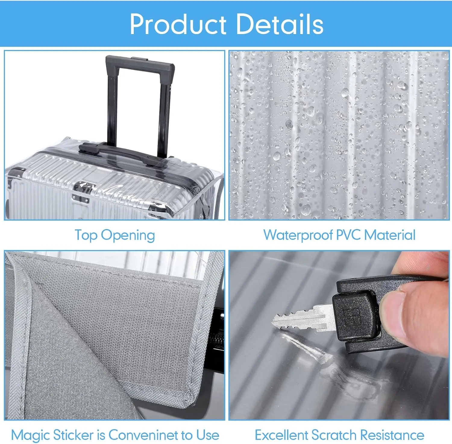 3 Pieces Clear Luggage Cover PVC Suitcase Luggage Protector Waterproof Cover(Gray Border,Regular Style)