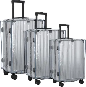 3 Pieces Clear Luggage Cover PVC Suitcase Luggage Protector Waterproof Cover(Gray Border,Regular Style)