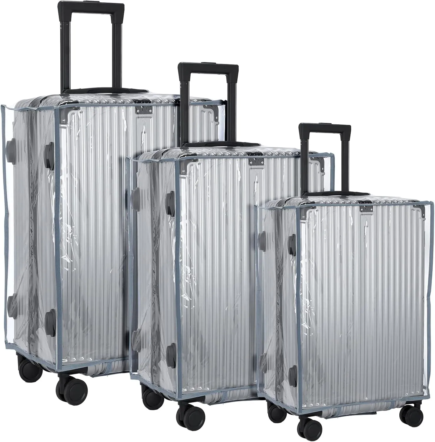 3 Pieces Clear Luggage Cover PVC Suitcase Luggage Protector Waterproof Cover(Gray Border,Regular Style)