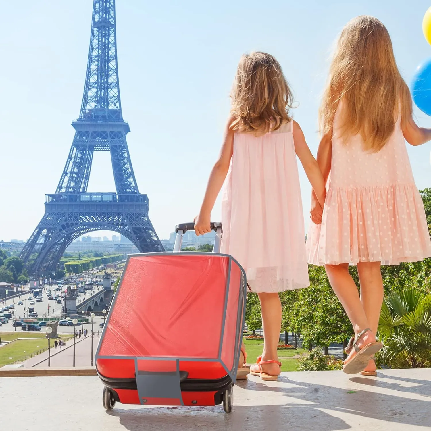 3 Pieces Clear Luggage Cover PVC Suitcase Luggage Protector Waterproof Cover(Gray Border,Regular Style)