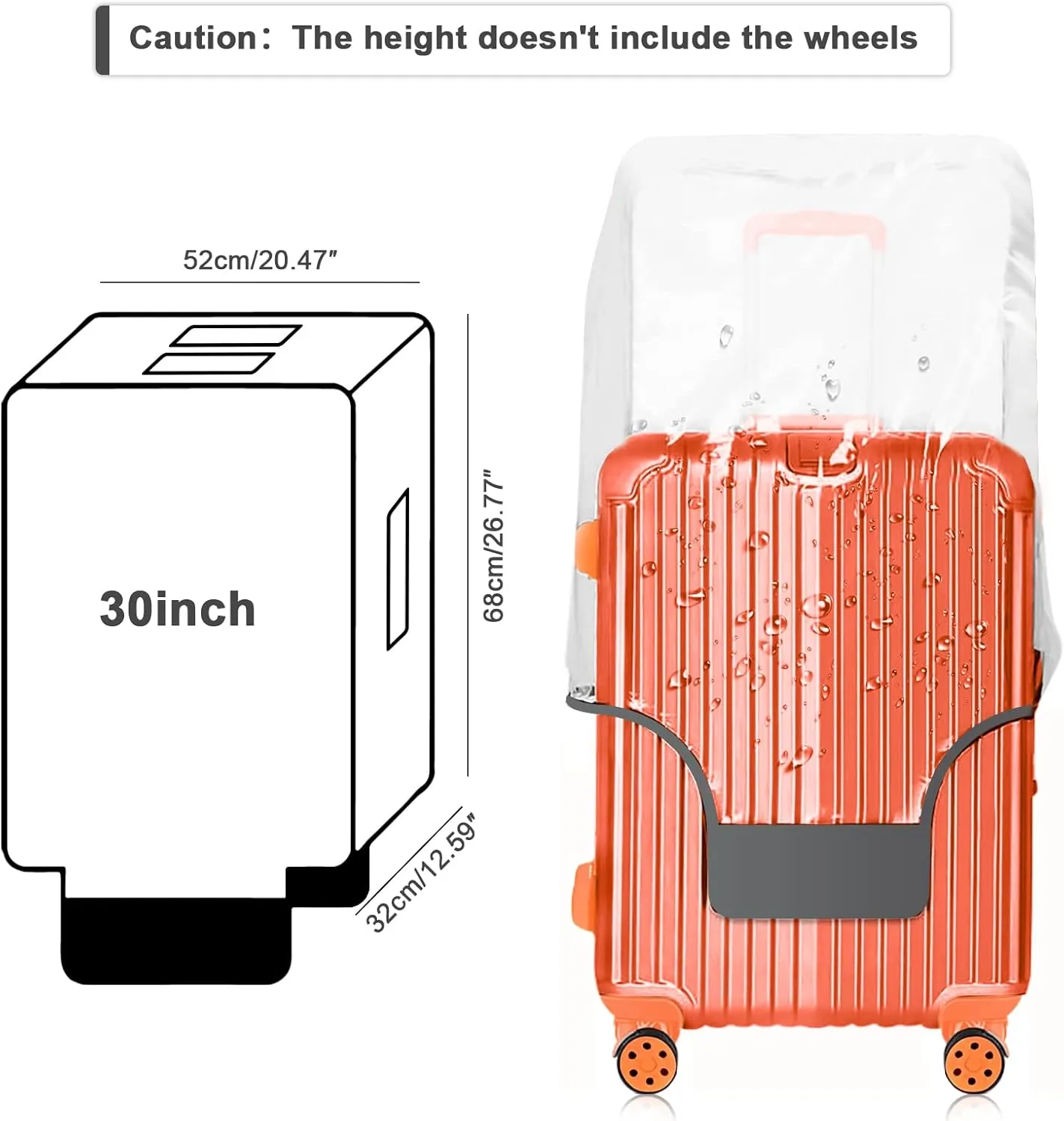 30 Inch Full Transparent Luggage Protector Cover Waterproof PVC Thicken Full Clear Suitcase Protector Cover Travel Case Suitable for 30"-31" Full Clear