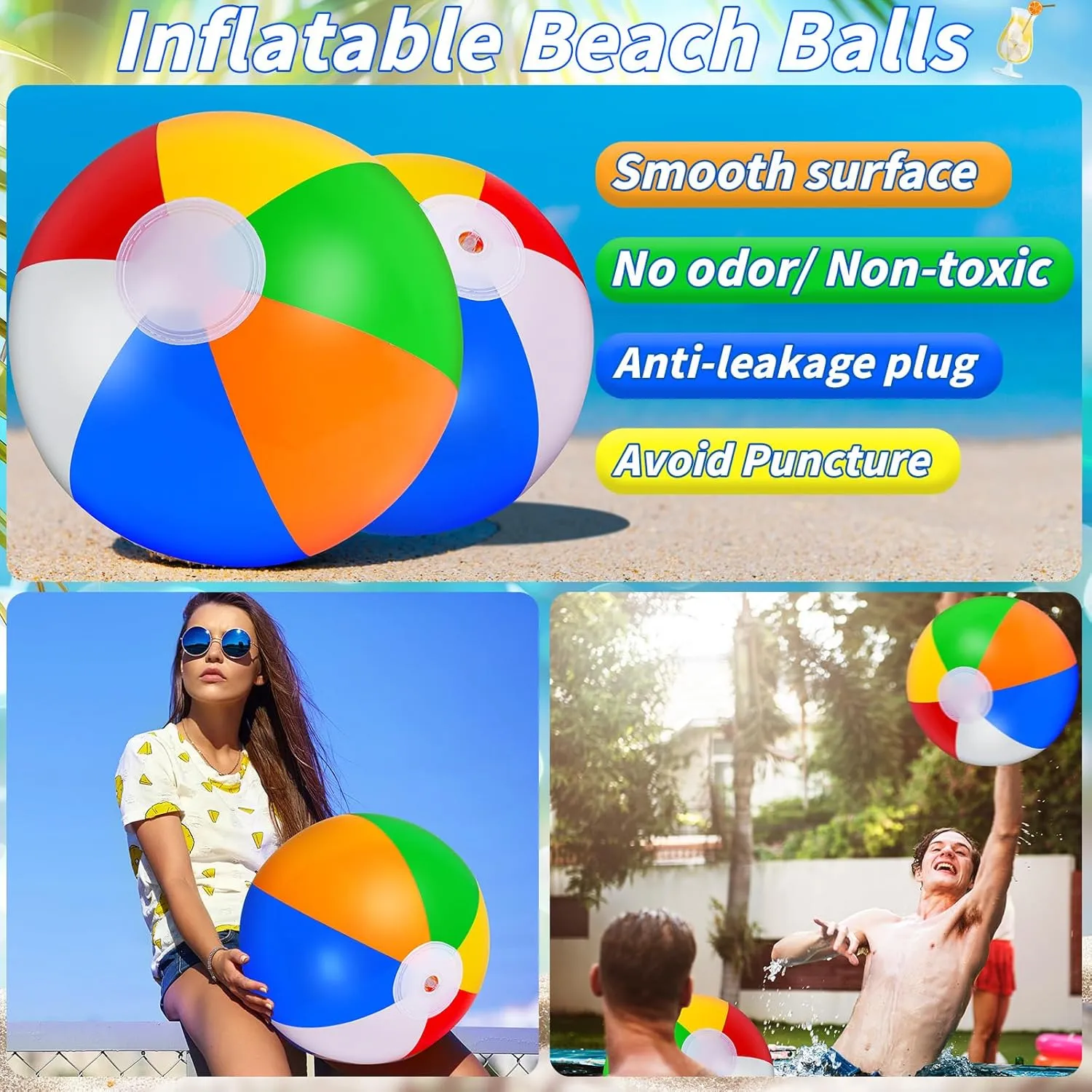 30 Pack Large Beach Ball, 20" Jumbo Rainbow Beach Ball Bulk, Inflatable Pool Toys for Party Supplies Decorations, Adults Kids Birthday Luau Summer Beach Water Games Beachballs Party Favors