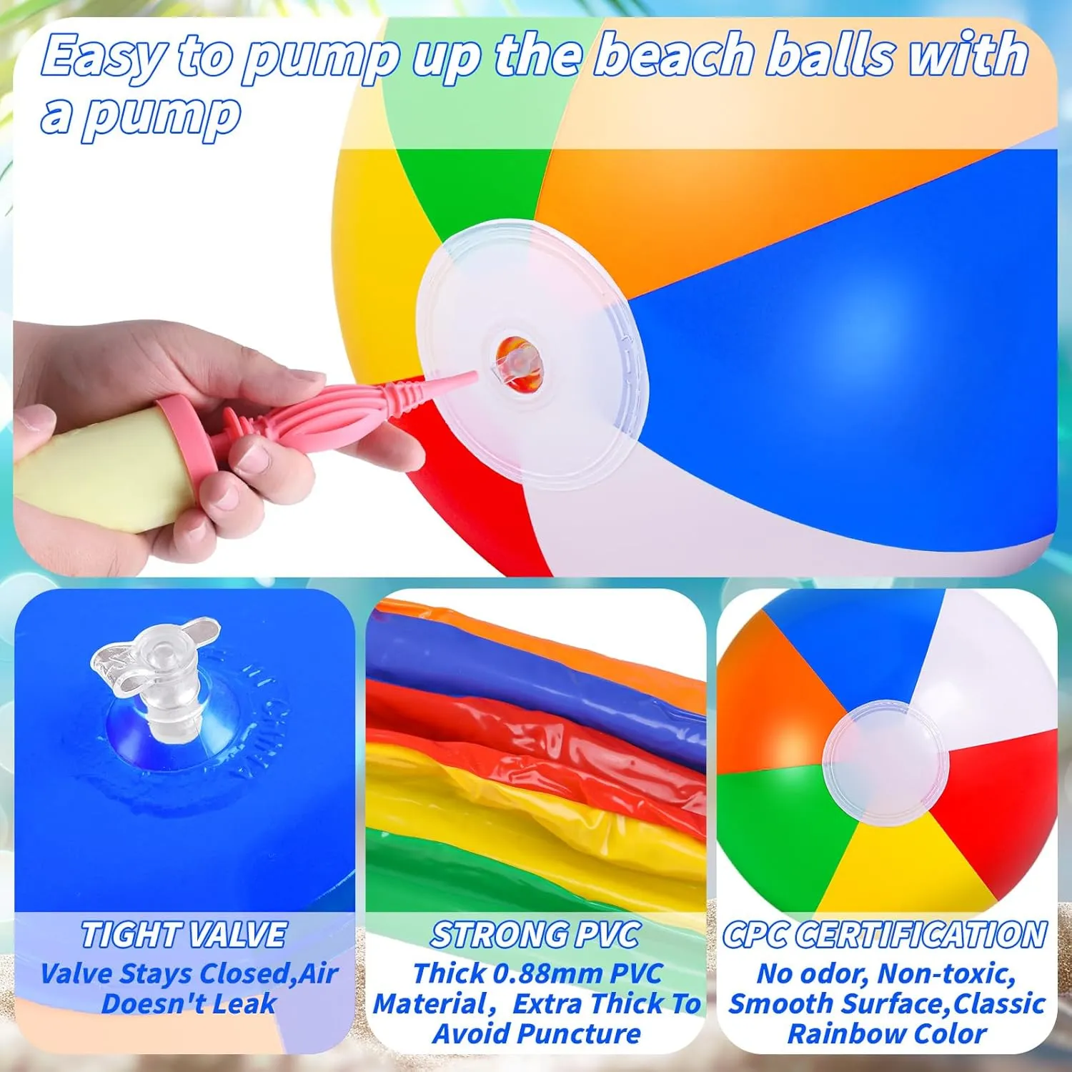 30 Pack Large Beach Ball, 20" Jumbo Rainbow Beach Ball Bulk, Inflatable Pool Toys for Party Supplies Decorations, Adults Kids Birthday Luau Summer Beach Water Games Beachballs Party Favors