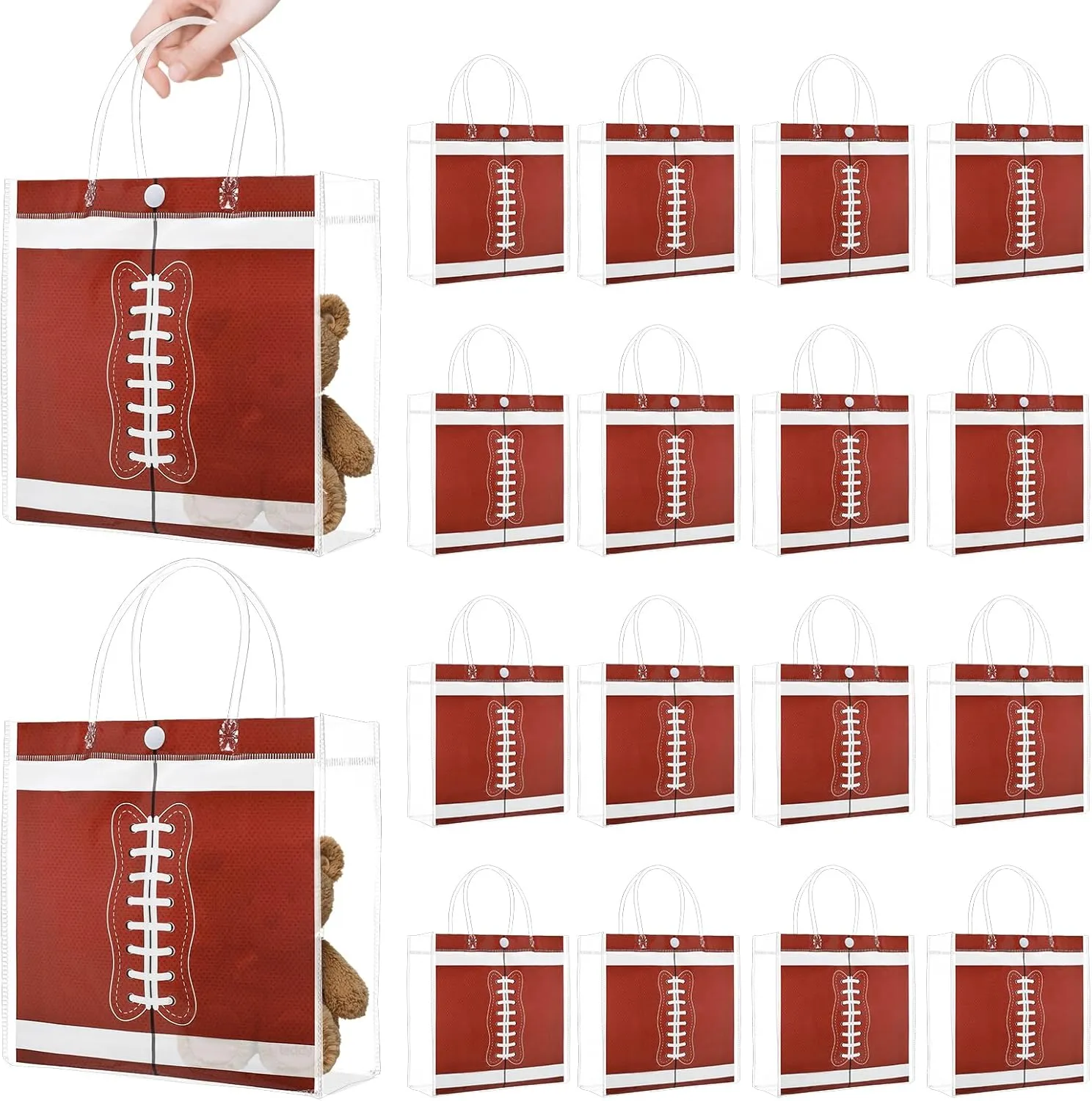32 Pieces Football Clear Gift Bags Football Transparent Treat Goodie Bags Sport Clear PVC Snack Bags with Handles for Sports Team Birthday Holiday Party Decorations Supplies ( Football)