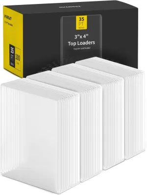 35pt Top Loaders – 100 Pack Clear Hard Plastic Card Protectors with Protective Film, 3x4 Inch for Sports Trading Cards