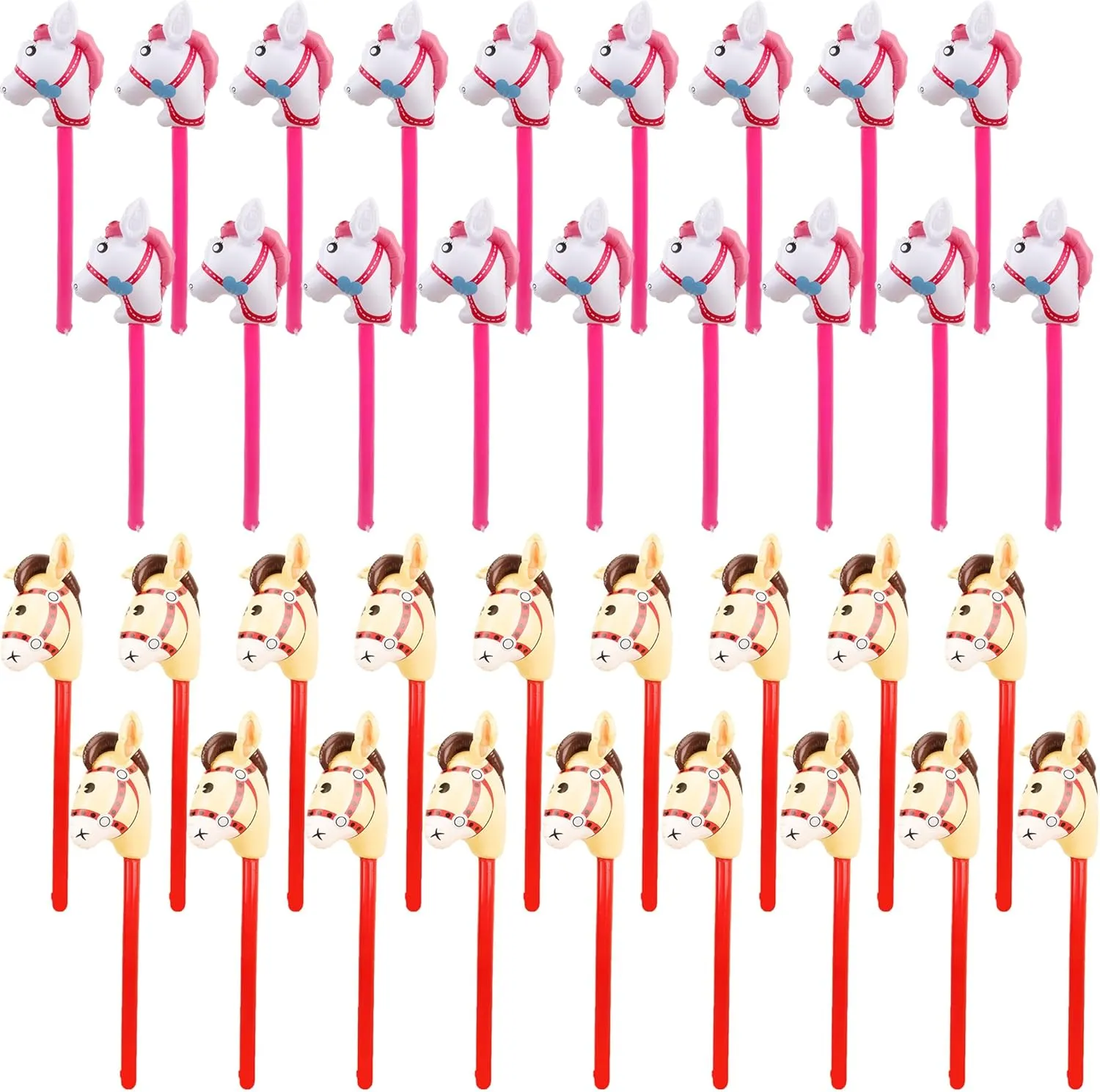 36 Pcs 40 Inch Inflatable Stick Horse Bulk Blow up Cowboy Horsehead Stick Balloon for Birthday Pool Beach Cowboy Party Supplies, 2 Colors