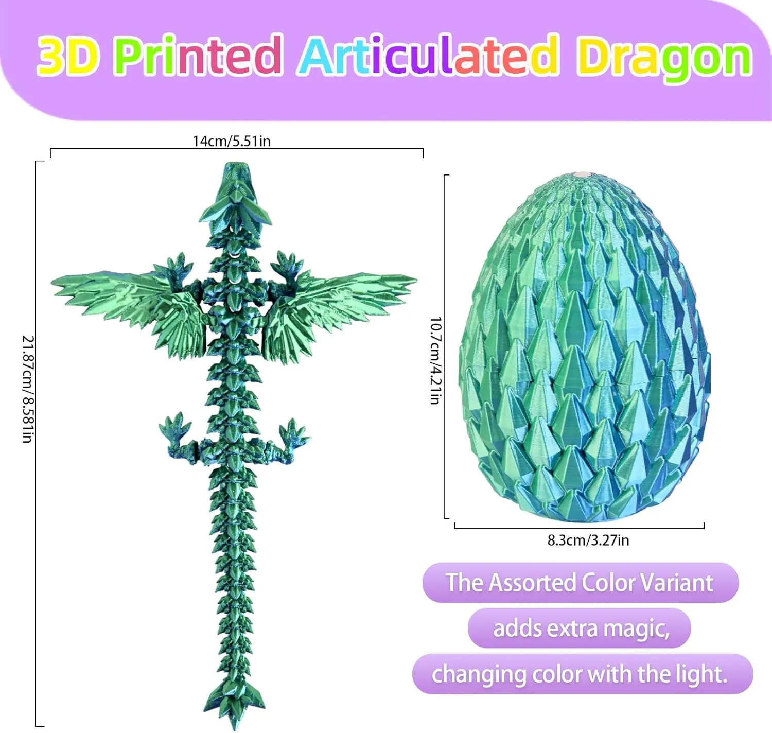 3D Printed Dragon Egg - Crystal Flyimg Dragon for Desk Decoration - Stocking Stuffer, Easter Eges, Surprise Eggs, Collectible Gift for Kids (Laser Blue, Dragon Egg with Flying Dragon)