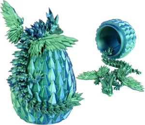 3D Printed Dragon Egg - Crystal Flyimg Dragon for Desk Decoration - Stocking Stuffer, Easter Eges, Surprise Eggs, Collectible Gift for Kids (Laser Blue, Dragon Egg with Flying Dragon)