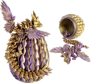 3D Printed Dragon Egg - Crystal Flying Dragon for Desk Decoration - Stocking Stuffer, Easter Eges, Surprise Egg, Collectible Gift for Kids (Laser Purple)