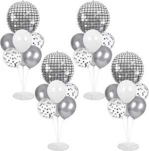 4 Sets Prom Silver Disco Ball Party Balloons Stand Kit with 4 Metallic Ball Foil Balloons Disco Themed Balloon 70s 80s 90s Dance Party Balloon Centerpiece for Tables Birthday Baby Shower Decorations