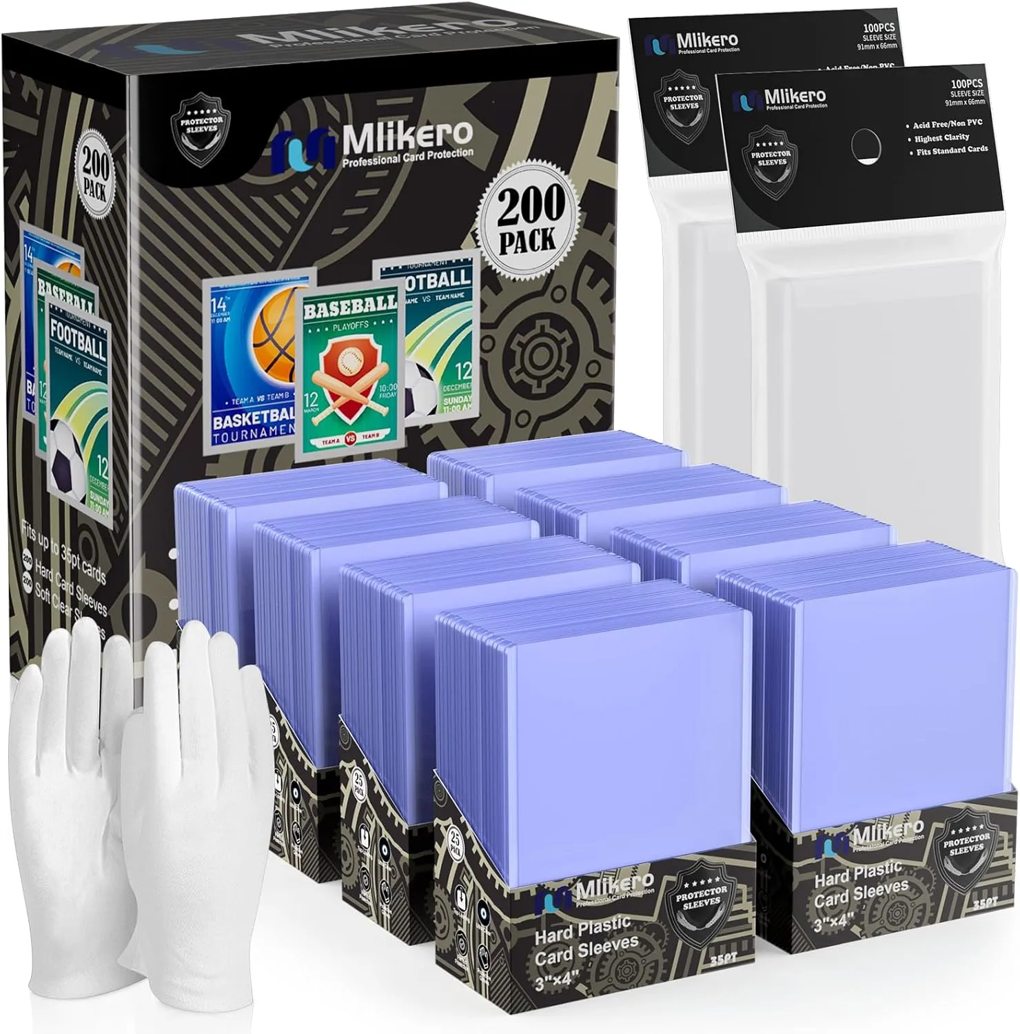 400 Card Sleeves Top Loaders for Cards, 3"X4" Toploaders for Cards, Premium Baseball Card Protectors Hard Plastic for Sports and Game Cards (200 Top Loaders   200 Clear Sleeves)