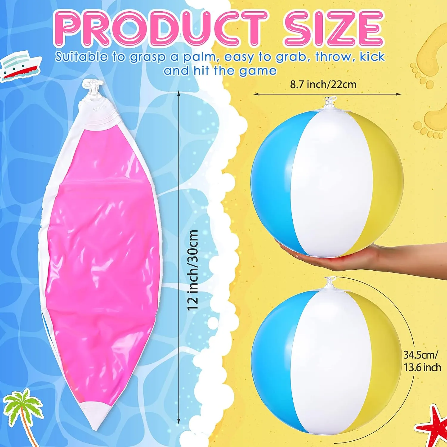 48 Pack 12 Inch Inflatable Beach Balls Bulk Pool Game Balls Balloons Colored Beach Toys Gifts for Boys Girls Games Birthday Party(Pink White Yellow Blue)