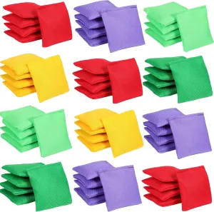 48 Packs Mini Colorful Cornhole Bean Bags Polyester Small Bean Bag Toy Set Sack Tossing Beanbag for Hand Toss Game Family Fun Outdoor Sports Supply for Kids Boys Girls, 2.4 x 2.4 Inch (Solid Style)