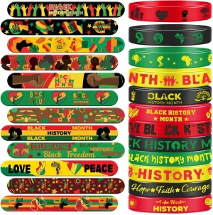 48 PCS Happy Black History Month Party Favors Slap Bracelets for Silicone Wristbands for Birthday Party Supplies Classroom Prizes American Freedom Day Patriotic Party Decorations Gift Bag Fillers