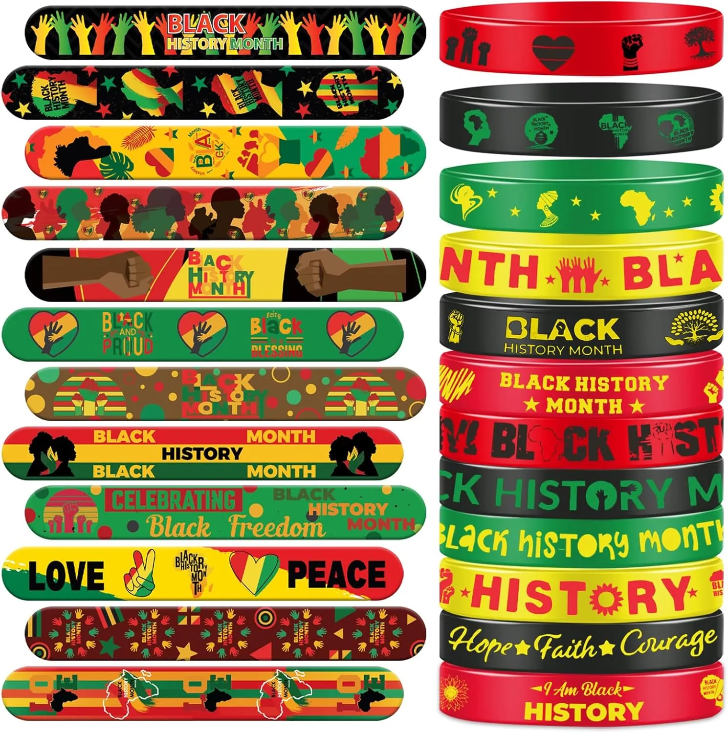 48 PCS Happy Black History Month Party Favors Slap Bracelets for Silicone Wristbands for Birthday Party Supplies Classroom Prizes American Freedom Day Patriotic Party Decorations Gift Bag Fillers