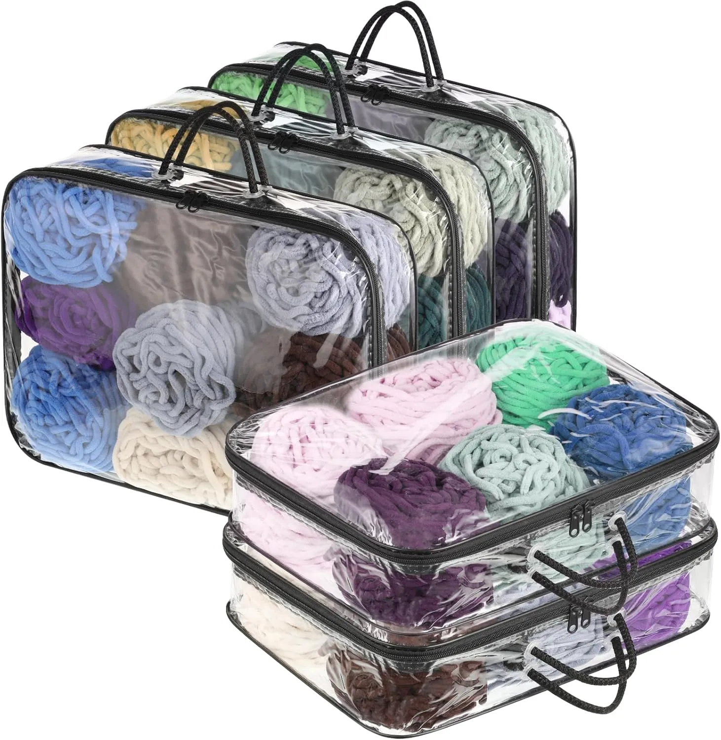 5 Pack Clear Yarn Storage Bags, 12x16x4 Inches Yarn Storage Organizer Tote Bag for Knitting Needles Crochet Hooks Yarn Balls Yarn and Unfinished Project