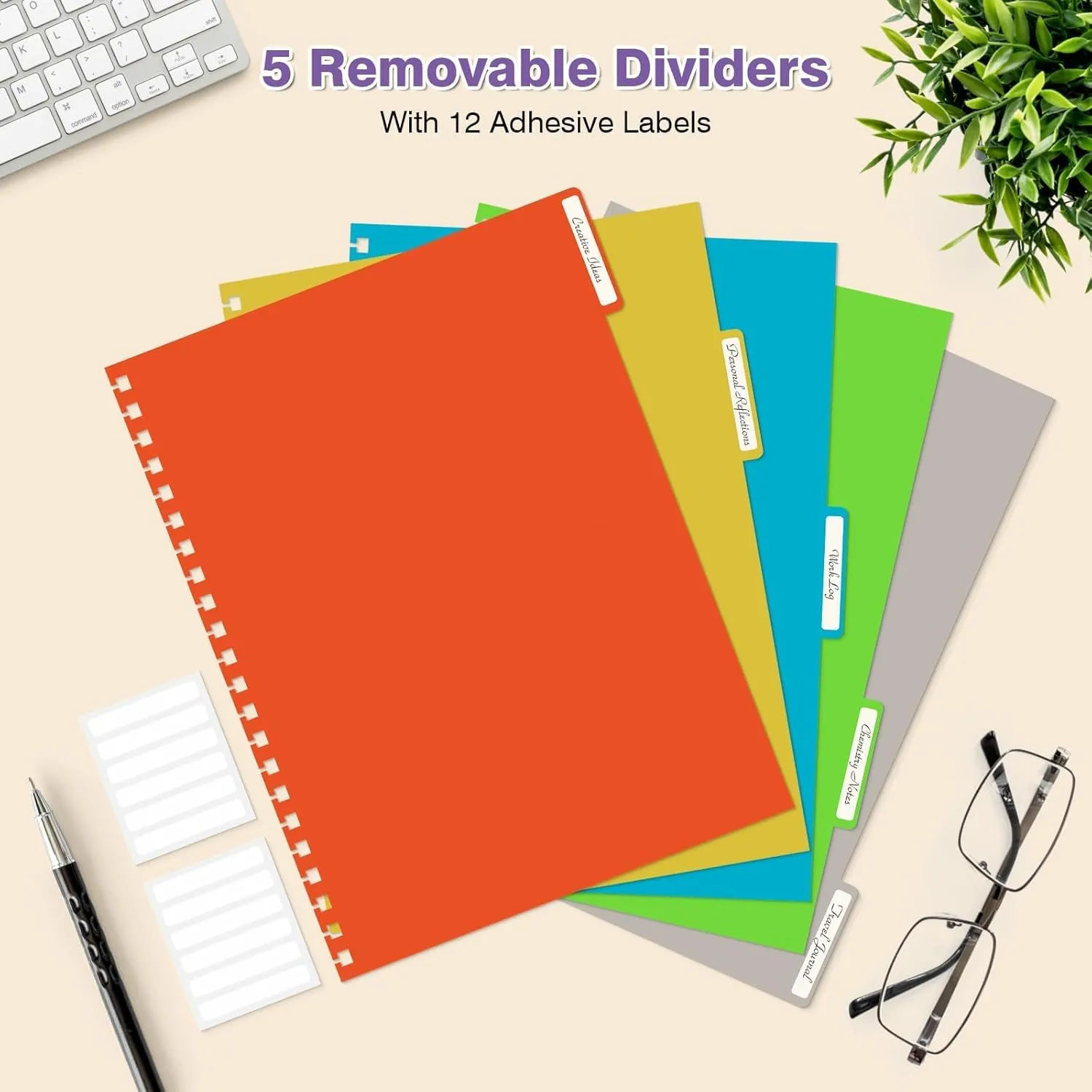 5 Subject Notebooks College Ruled, Spiral Lined Notebook with Removable Dividers, 300 Pages 100GSM Thick Spiral Writing Journal for Women & Men, Large A5 Notebooks for Work, School Supplies, 6" x 8"