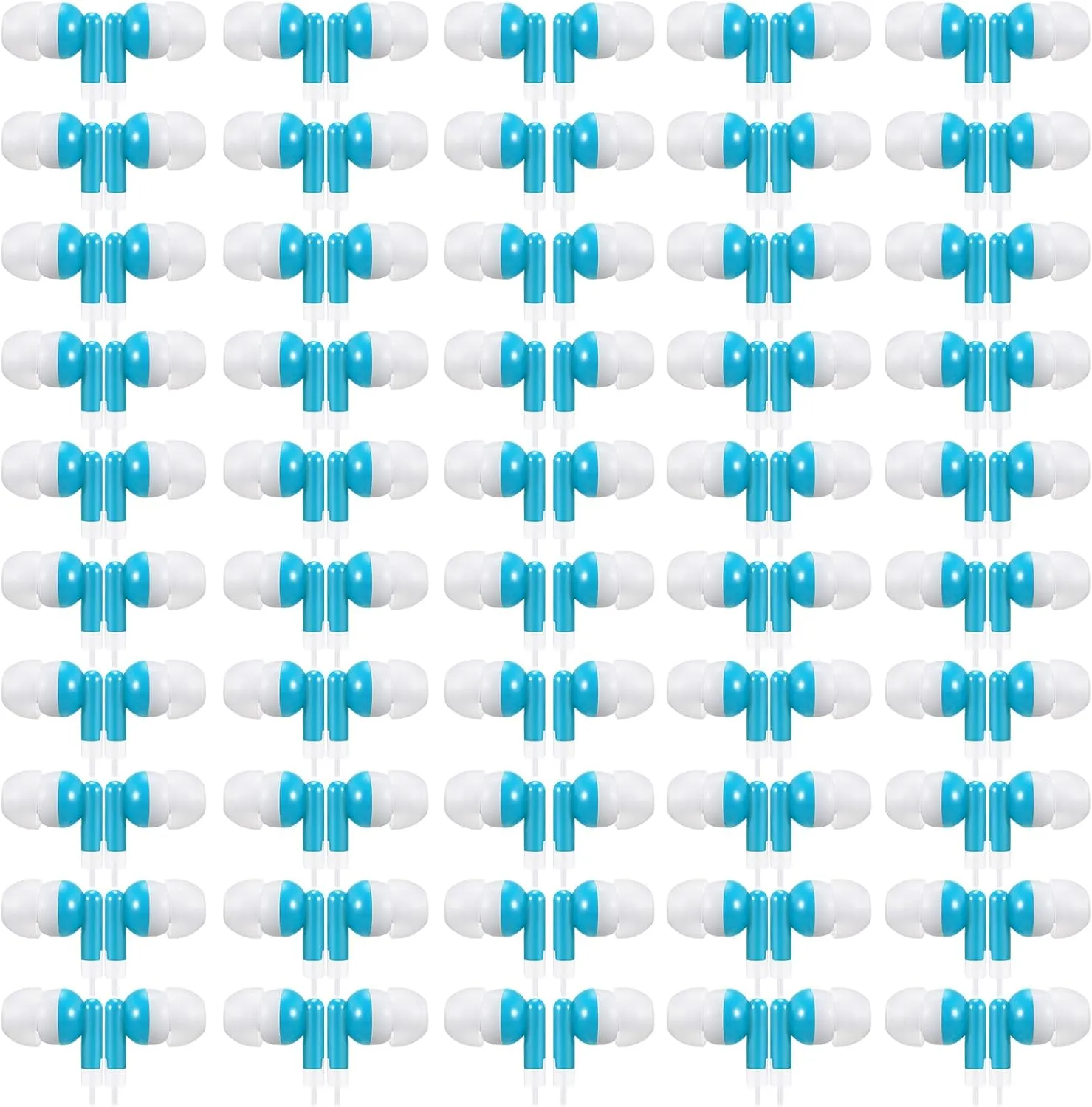 50 Pack Earbud Bulk Headphone Earphone Earbud with Wire Individually Bagged Wired in Ear Buds(Sky Blue)