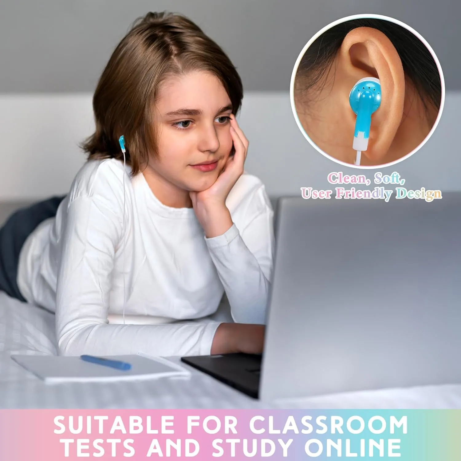 50 Pack Earbud Bulk Headphone Earphone Earbud with Wire Individually Bagged Wired in Ear Buds(Sky Blue)