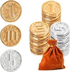 50PCS Metal Coins for Board Games, Gold & Silver Tokens for Poker, RPG, Strategy Tabletop Gaming, Fantasy Metal Coins, Heavy Duty Generic Game Currency