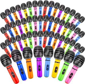 56 Pcs 10 inch Inflatable Microphones Blow up Microphone Bulk Assorted Colors Inflate Microphone Props Plastic Toys for Musical Birthday Cosplay Stage Supplies, 8 Colors