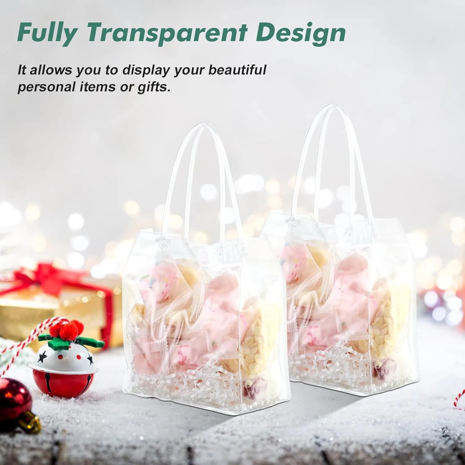 60 Pcs Small Clear Gift Bags with Handle 5.9" x 6.3" x 2.8" Reusable Clear Party Favor Bags Mini Transparent Gift Bags Plastic Tote Goodie Bags for Birthday, Baby Shower, Wedding, Holidays (6 Mils)