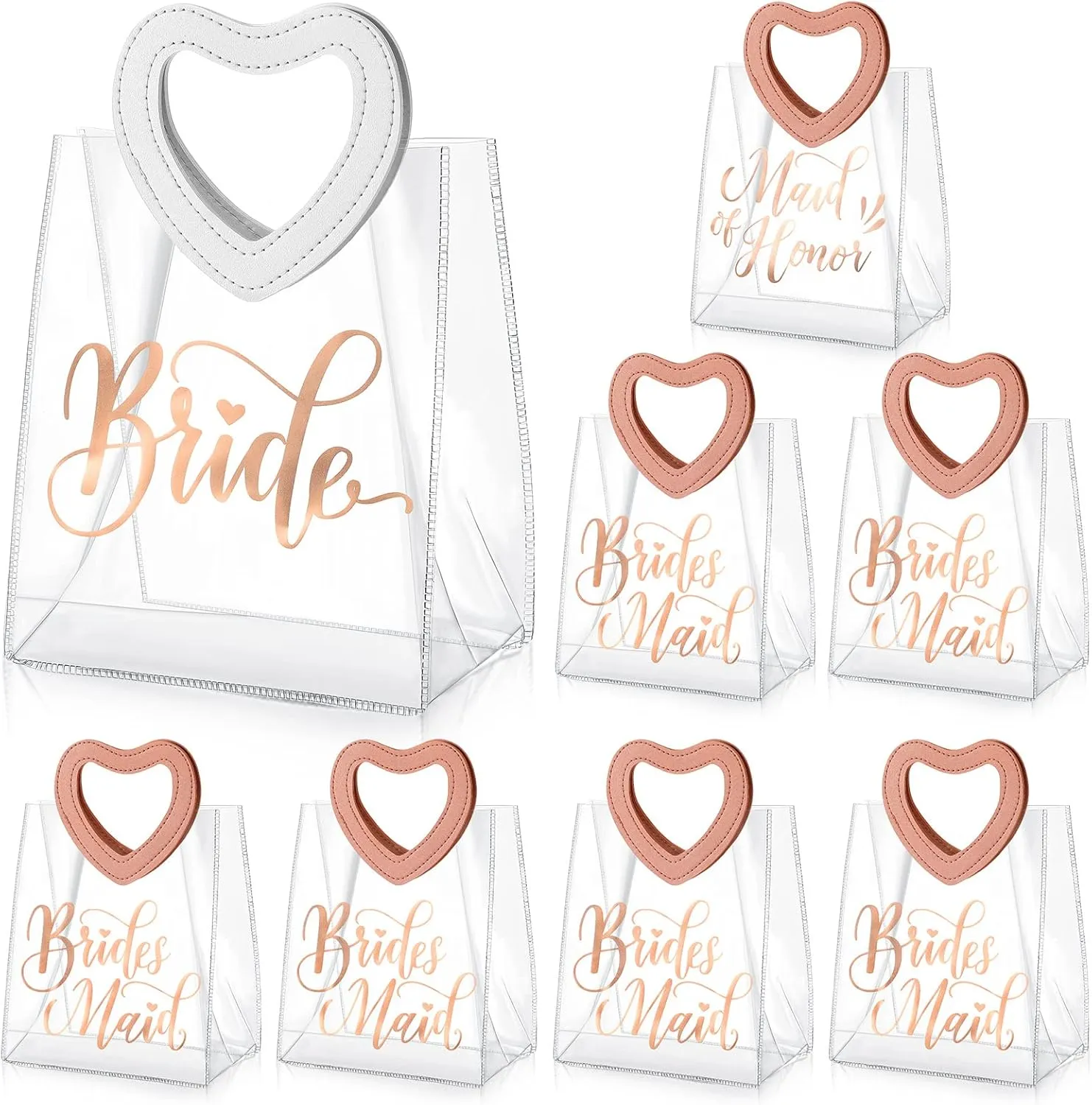 8 Pcs Bridesmaid Gift Bags Wedding Bridesmaid Clear Gift Bag with Handle Bride Gift Bags, 1 Maid of Honor 6 Bridesmaid 1 Bride for Bachelorette Party Bag Bridal Shower Team Bride