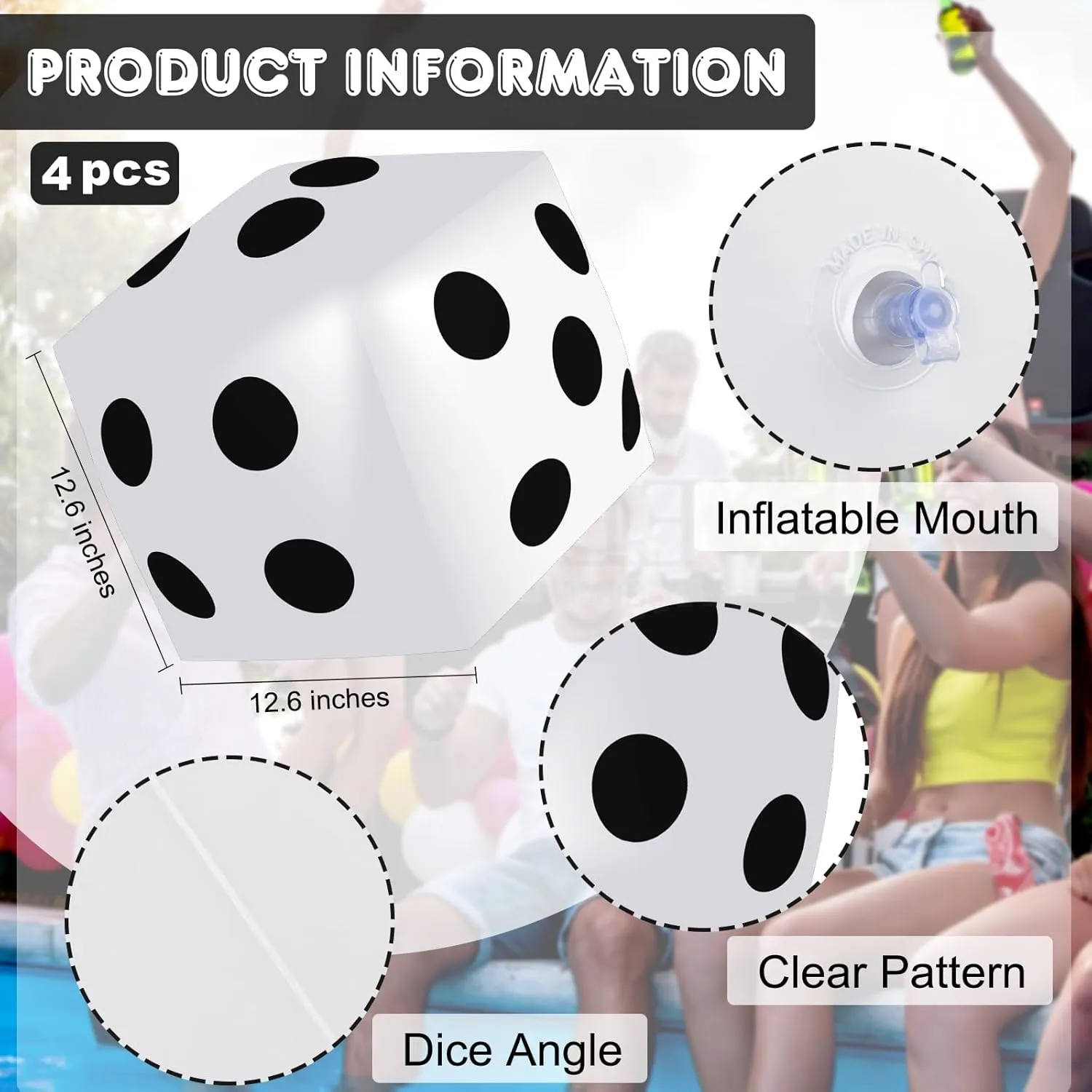 8 Pieces Jumbo Inflatable Dice 12.6 Inch Large Inflatable Dice Fun Game Toy for Indoor Outdoor Lawn Swimming Pool Party Favor Board Game Decoration, White