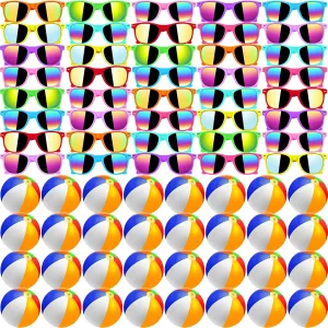 80Pcs Sunglasses Beach Balls Bulk Party Favors for Kids 40Pcs Neon Sunglasses 40Pcs 12" Beach Balls Kid Boys Girls Graduation Party Supplies for Summer Beach Pool Party Favors Goodie Bag Favors