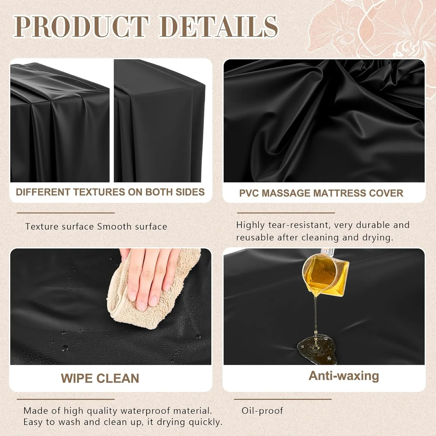 87 x 51 Inch Massage Table Sheet Reusable Wax Mat Pad Waterproof PVC Waxing Mat for Esthetician Bed Oilproof Wax Bed Cover for SPA Beauty Tattoo Grafting Eyelash (Black)