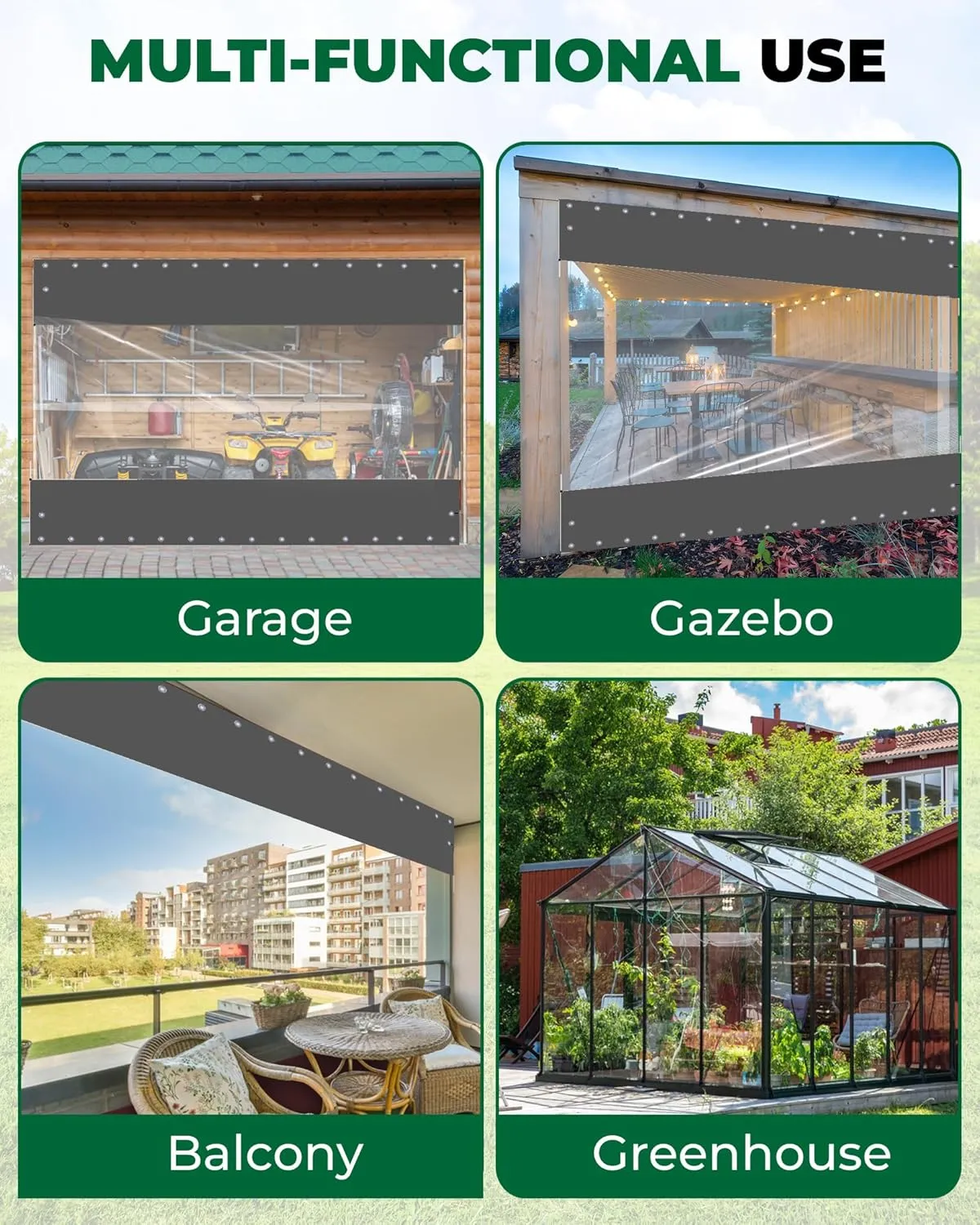 8'H x10'W Outdoor Vinyl Curtain 20oz Super Weighted Clear Vinyl Patio Enclosure,Clear Outdoor Curtains Heavy Duty Waterproof Transparent Tarp with Grommets for Patio Gazebo Balcony Pergola