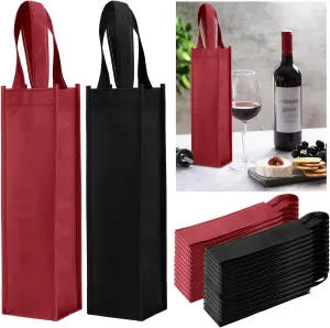 Abbylike 48 Pcs Colorful Wine Gift Bag Bulk Single Wine Bag Non Woven Wine Gift Bags Reusable Wine Bottle Bag with Handle for Christmas Party Holiday Birthday Wedding Birthday (Black, Wine Red)