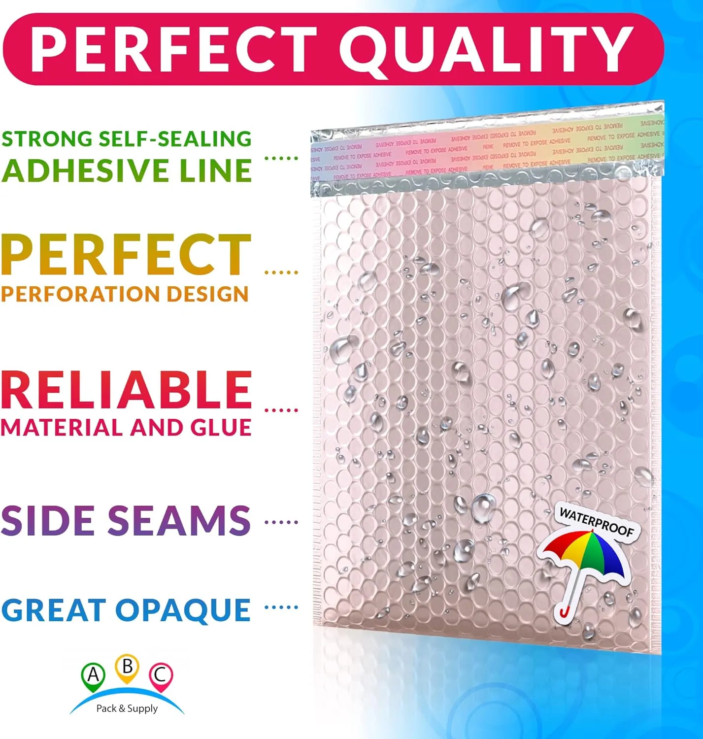ABC Rose Gold Bubble Mailers, 6.5 x 9 Inches, 200 Pack. Metallic Aluminum Foil and Polyethylene Envelope. Waterproof Packaging for Jewelry