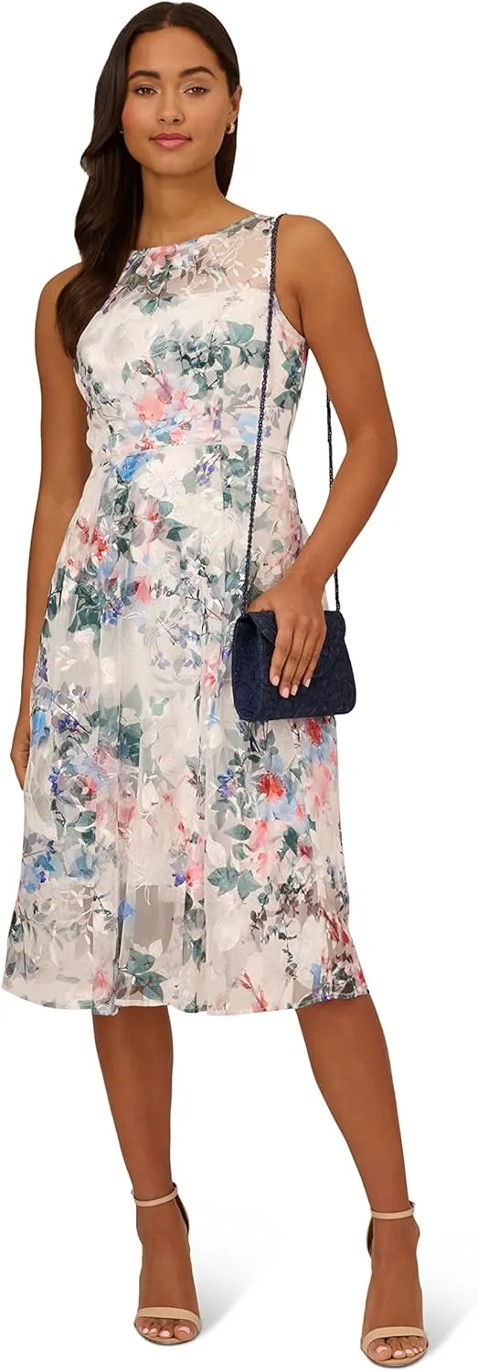 Adrianna Papell Women's Floral Printed Veiled Dress