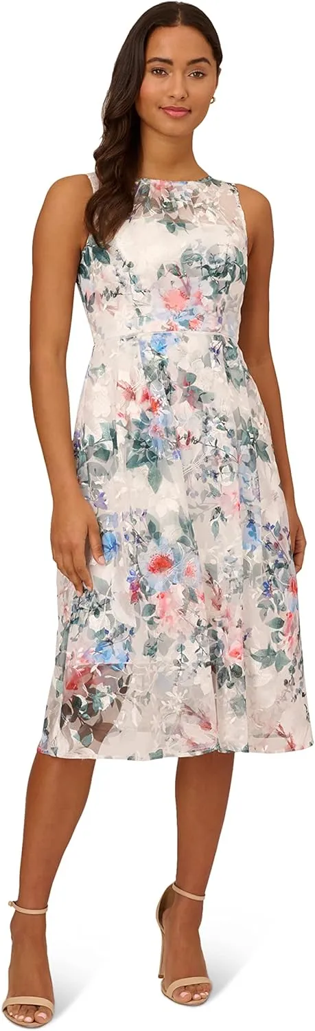 Adrianna Papell Women's Floral Printed Veiled Dress