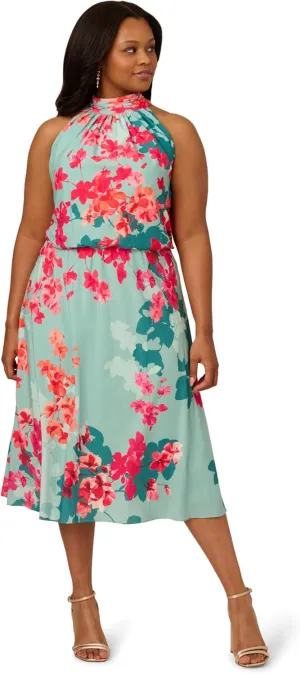 Adrianna Papell Women's Halter Printed Midi Dress