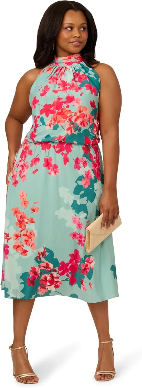 Adrianna Papell Women's Halter Printed Midi Dress