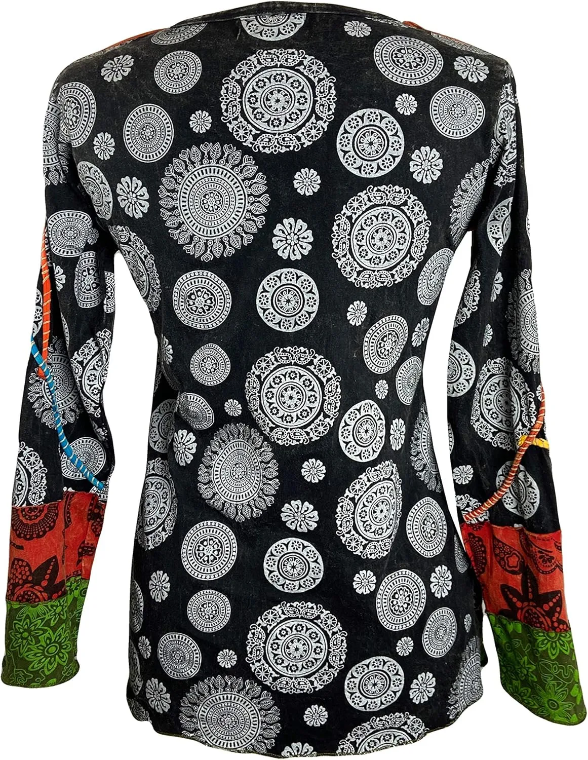 Agan Traders 2025 Spring Boho Light Knit Cotton Patch Stem Floral Printed Long Sleeve Top Blouse for Women