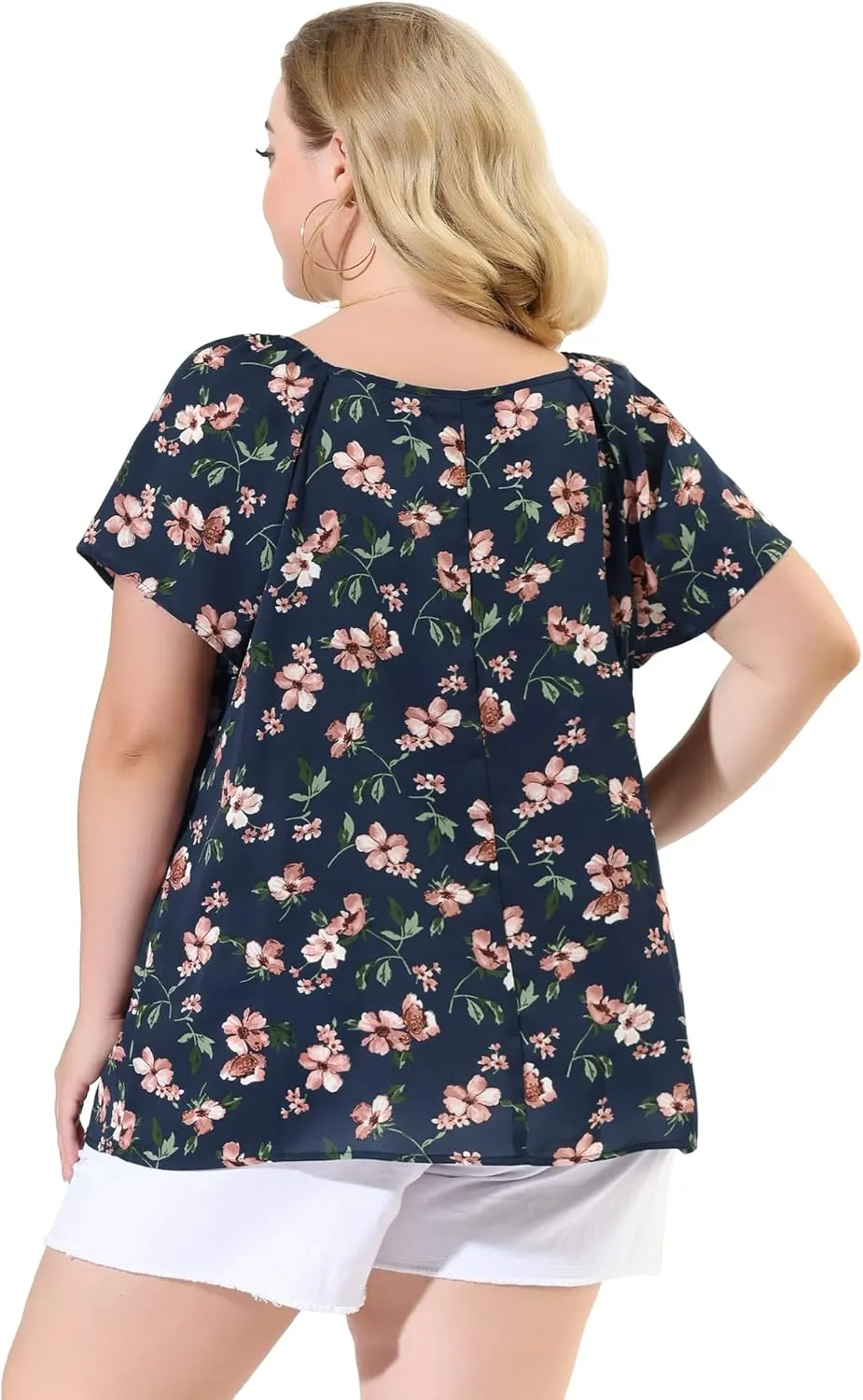 Agnes Orinda Plus Size Blouse for Women Short Sleeve Tie Neck Floral Print Casual Blouses Tops