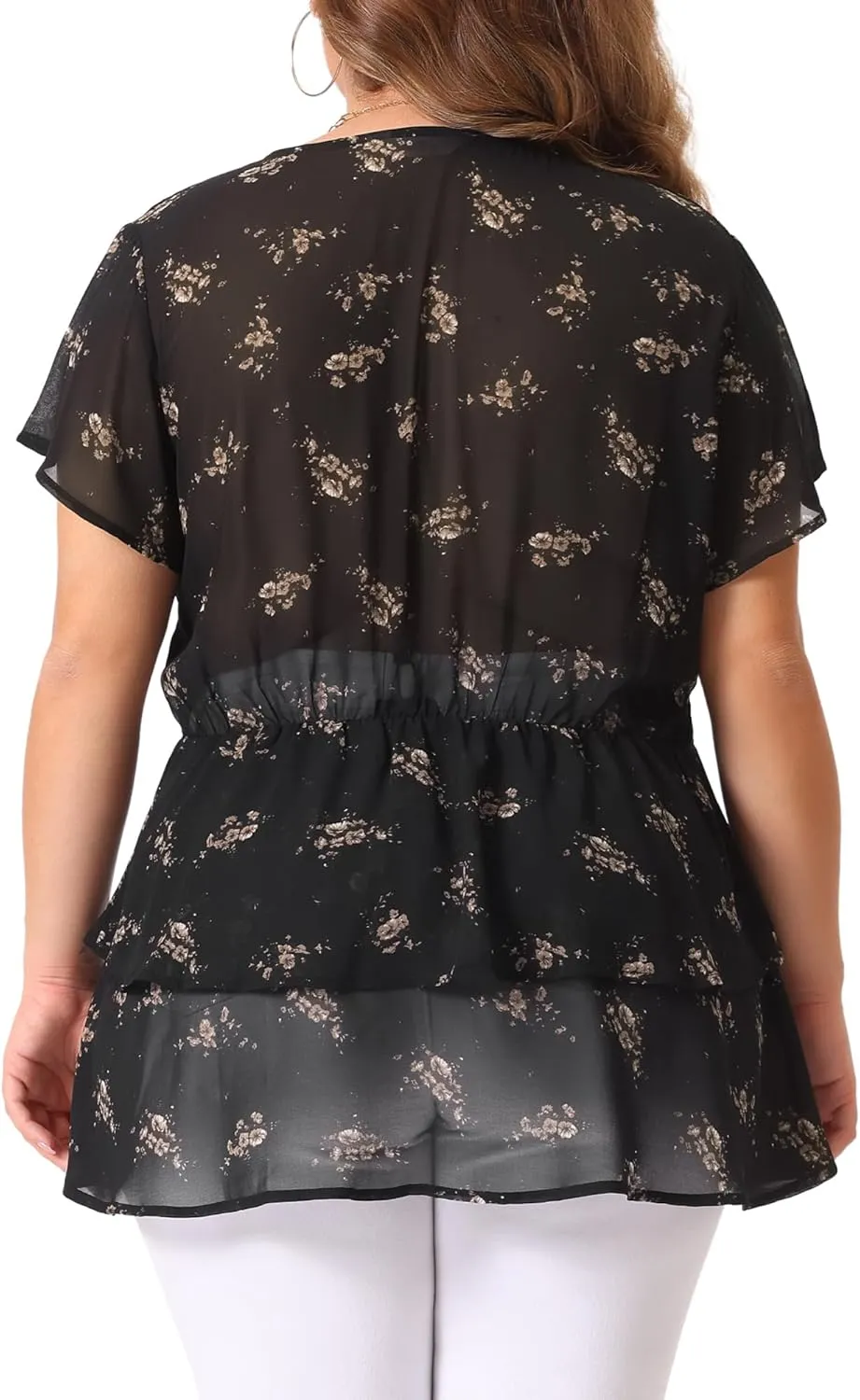 Agnes Orinda Summer Tops for Women 2024 Plus Size V Neck Short Sleeve Layered Casual Floral Blouse