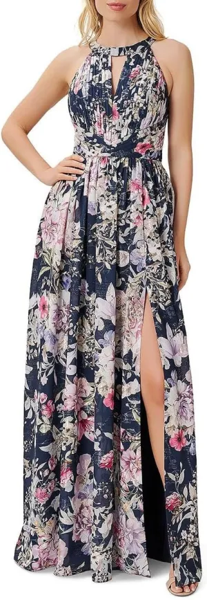Aidan Mattox by Adrianna Papell Women's Printed Halter Maxi Dress, Navy Multi