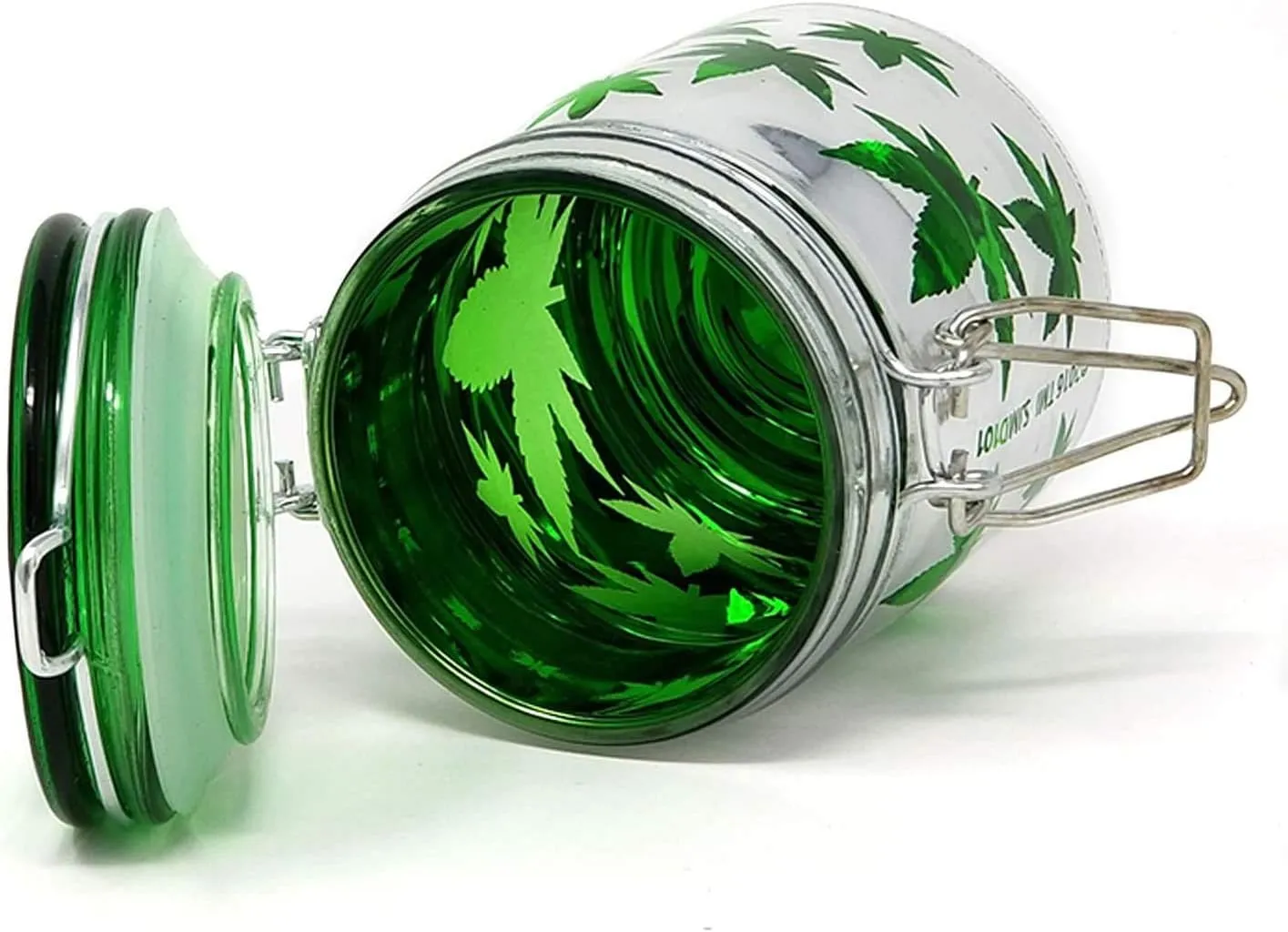 Airtight Glass Storage Jar Medium 3.75" Tall (Metallic Silver/Green Leaves)