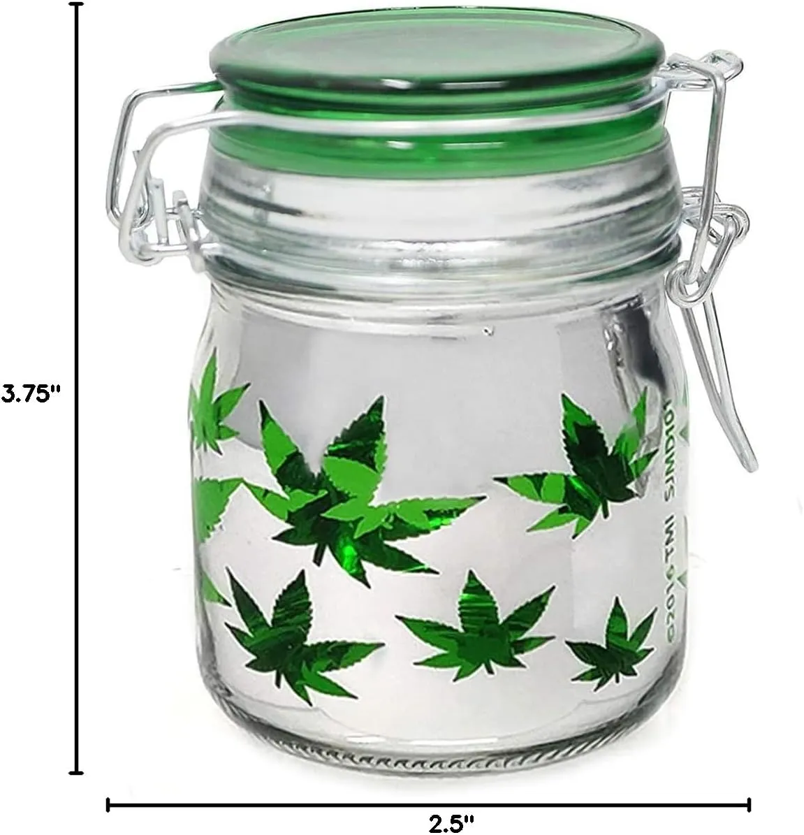 Airtight Glass Storage Jar Medium 3.75" Tall (Metallic Silver/Green Leaves)
