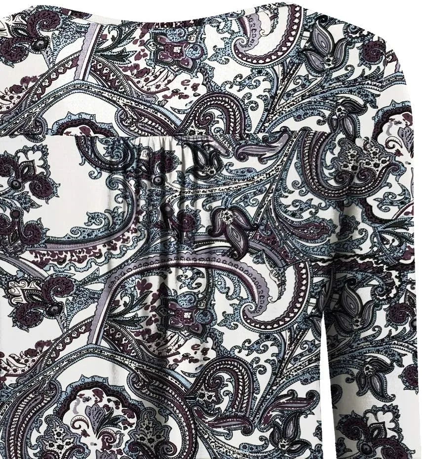 a.Jesdani Plus Size Tunic Tops Long Sleeve Casual Floral Printed Henley V Neck Shirts for Women