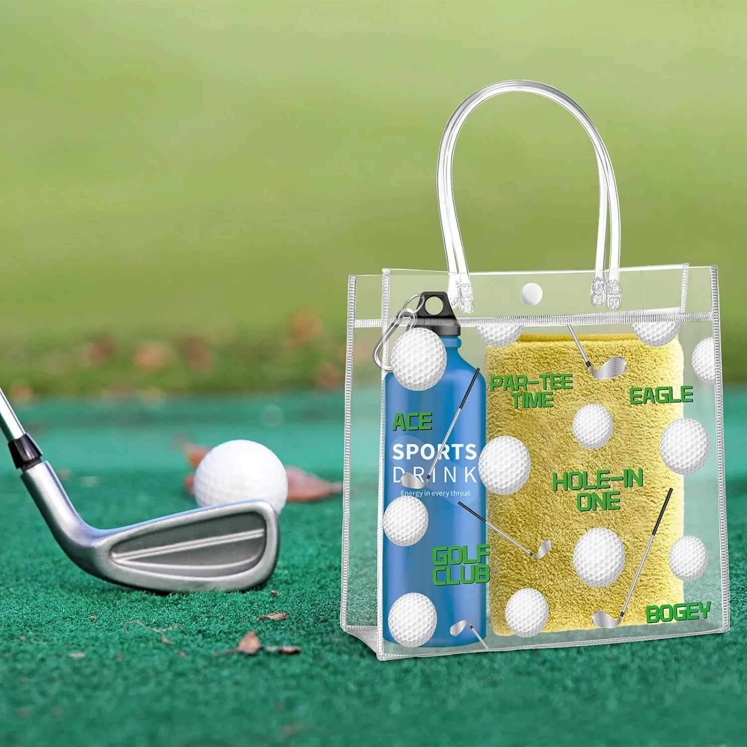 Aliceset 20 Pcs Golf Party Clear Goodie Bag with Handles Golf Snack Treat Bags for Team Masters Themed Party Game Tournament Supplies Birthday Gifts Decorations, 8 x 8 x 3.15 Inch