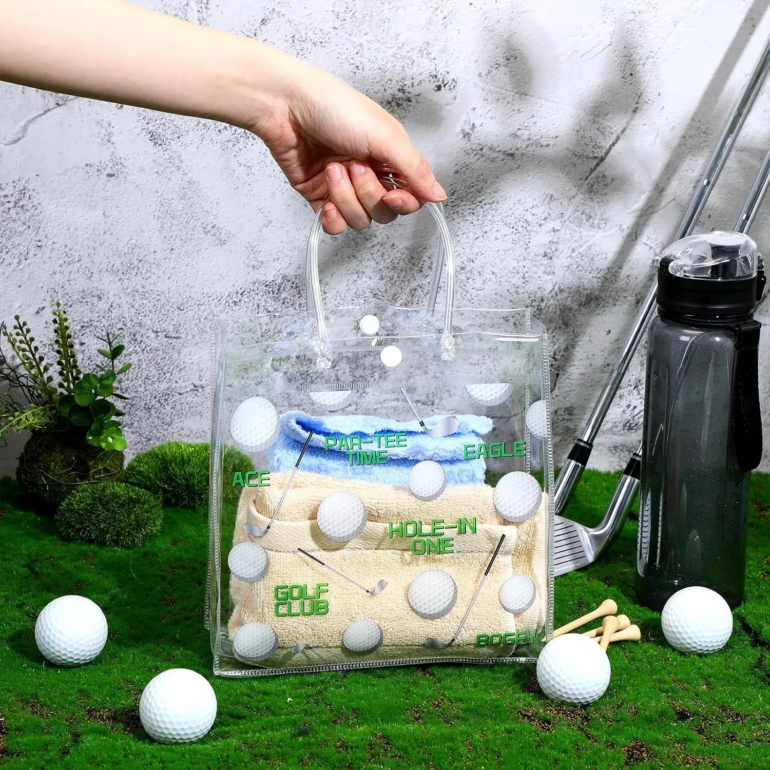 Aliceset 20 Pcs Golf Party Clear Goodie Bag with Handles Golf Snack Treat Bags for Team Masters Themed Party Game Tournament Supplies Birthday Gifts Decorations, 8 x 8 x 3.15 Inch