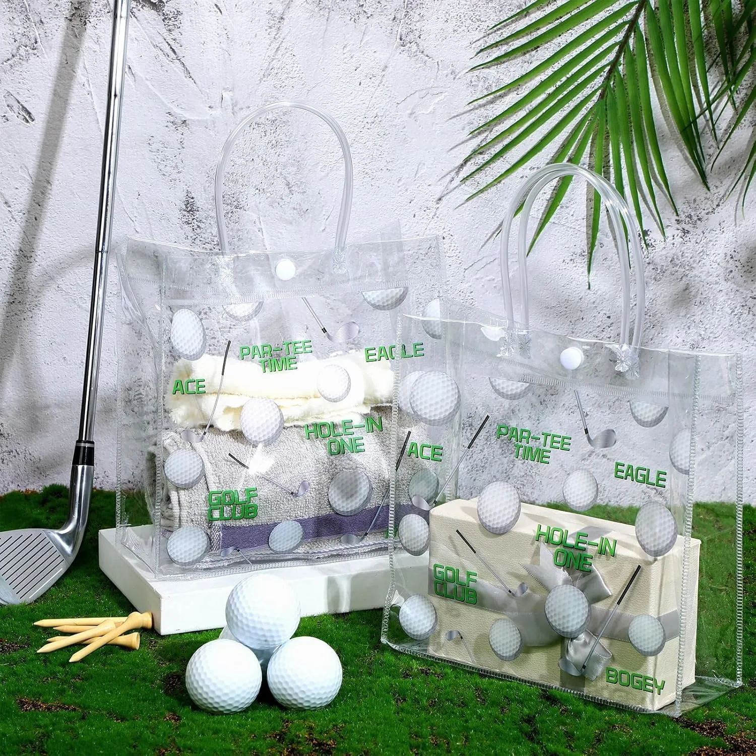 Aliceset 20 Pcs Golf Party Clear Goodie Bag with Handles Golf Snack Treat Bags for Team Masters Themed Party Game Tournament Supplies Birthday Gifts Decorations, 8 x 8 x 3.15 Inch