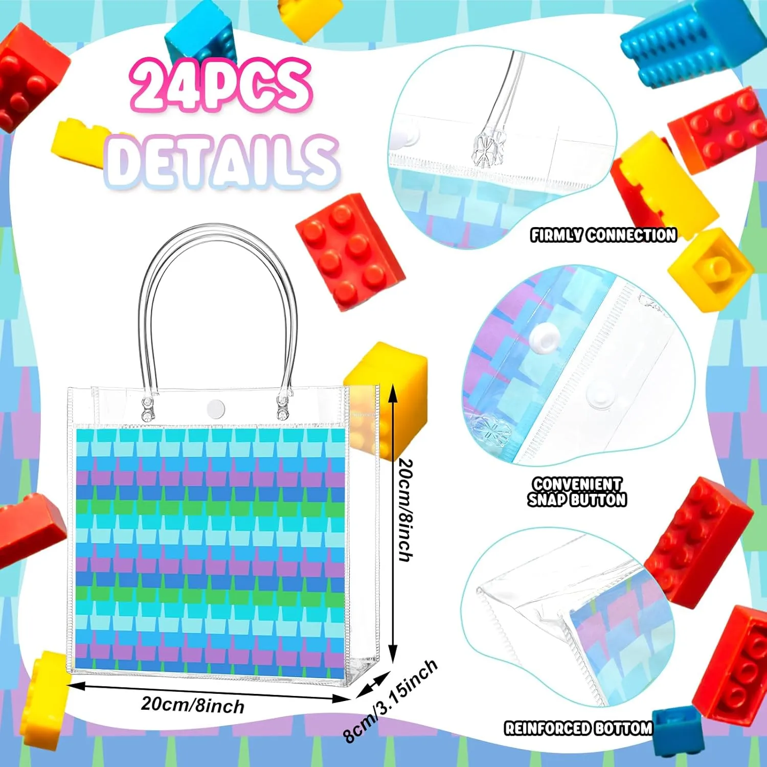Aliceset 24 Pcs Gradient Blue Purple Gift Bags with Handle Clear PVC Candy Treat Goodies Tote Bags for Summer Mermaid Birthday Party Favor Supplies